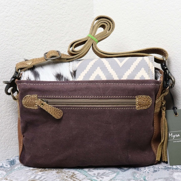 🆕Myra Bag Canvas Messenger Bag Cowhide Purse - Picture 3 of 8
